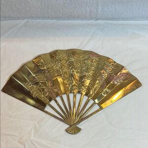 VTG Solid brass Wall Hanging Accent Decorative Fan Asian Phoenix  11.5 x 7